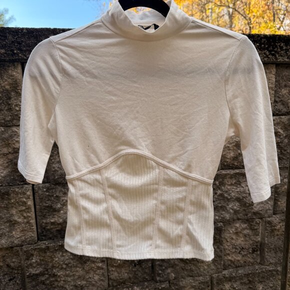Vintage GUESS Cream Mock Neck Corset Top - Picture 4 of 5
